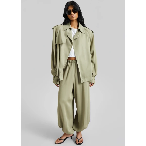 The Frankie Shop Isola Fluid Balloon Pants - Sage - Oversized Minimalist Pants in Green - Shop at Luxury Shoes 