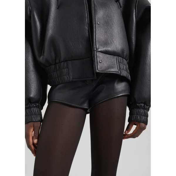 The Frankie Shop Jackson Faux Leather Bonded Bomber - Black - Oversized Minimalist Jackets in Black - Shop at Luxury Shoes 
