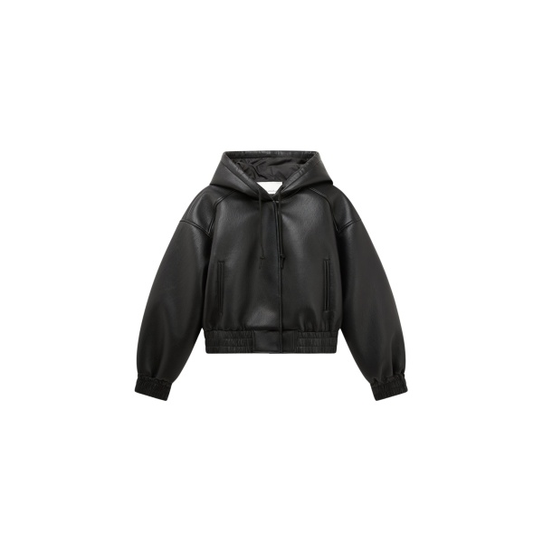The Frankie Shop Jackson Faux Leather Bonded Bomber - Black - Oversized Minimalist Jackets in Black - Shop at Luxury Shoes 