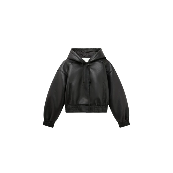 The Frankie Shop Jackson Faux Leather Bonded Bomber - Black - Oversized Minimalist Jackets in Black - Shop at Luxury Shoes 