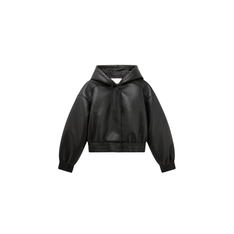 The Frankie Shop Jackson Faux Leather Bonded Bomber - Black - Oversized Minimalist Jackets in Black - Shop at Luxury Shoes 