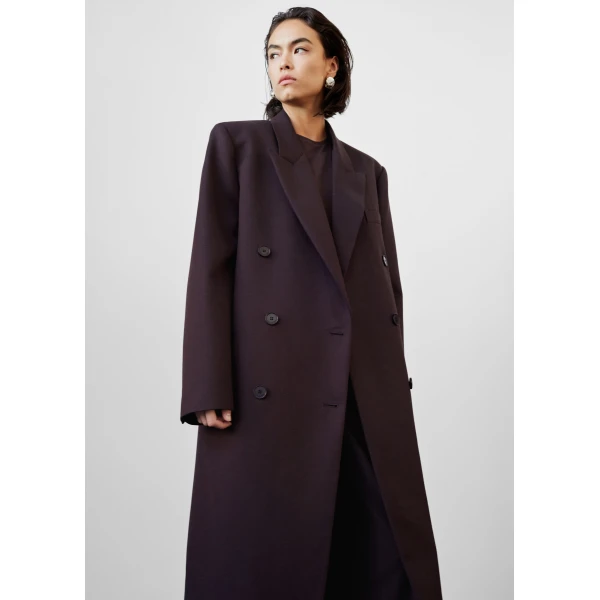 The Frankie Shop Jane Long Coat - Dark Plum - Oversized Minimalist Coats in Purple - Shop at Luxury Shoes 