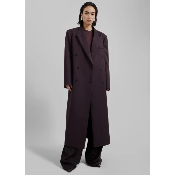 The Frankie Shop Jane Long Coat - Dark Plum - Oversized Minimalist Coats in Purple - Shop at Luxury Shoes 