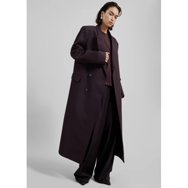 The Frankie Shop Jane Long Coat - Dark Plum - Oversized Minimalist Coats in Purple - Shop at Luxury Shoes 