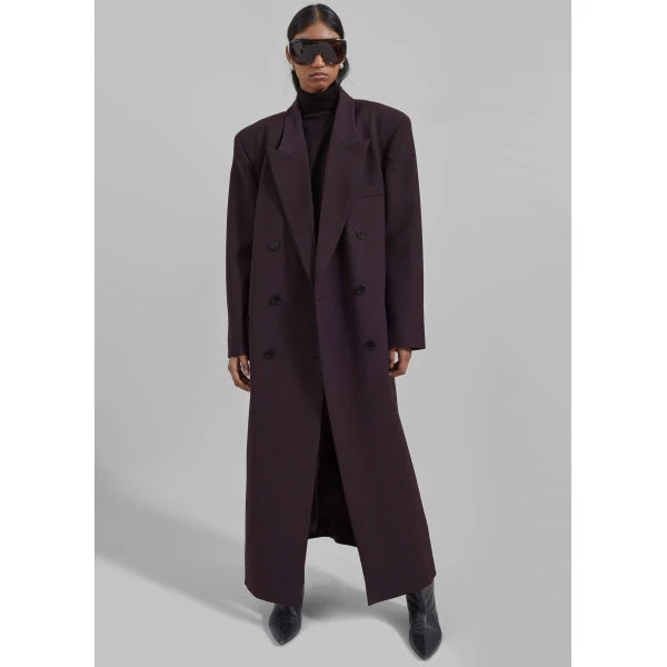 The Frankie Shop Jane Long Coat - Dark Plum - Oversized Minimalist Coats in Purple - Shop at Luxury Shoes 