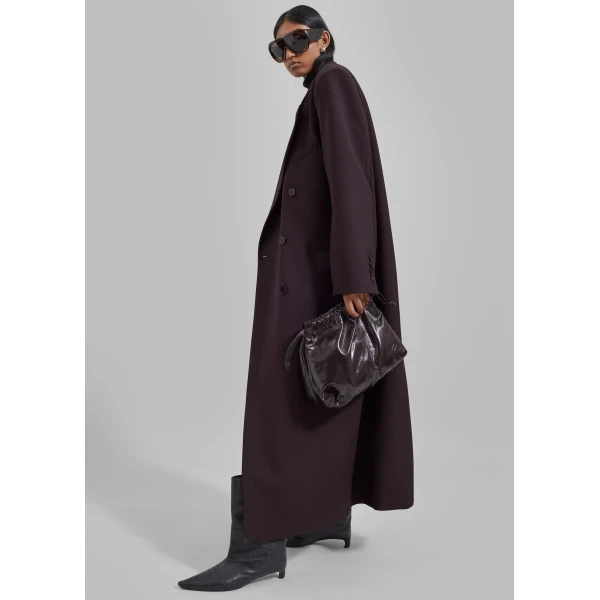 The Frankie Shop Jane Long Coat - Dark Plum - Oversized Minimalist Coats in Purple - Shop at Luxury Shoes 