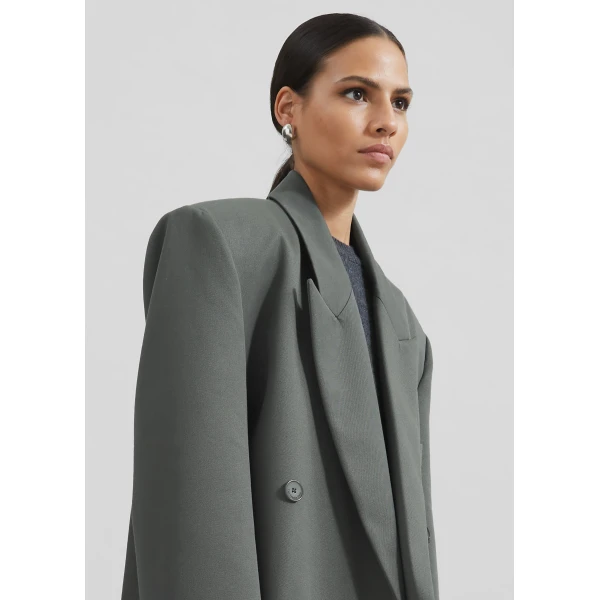 The Frankie Shop Jane Long Coat - Light Khaki - Oversized Minimalist Coats in Green - Shop at Luxury Shoes 