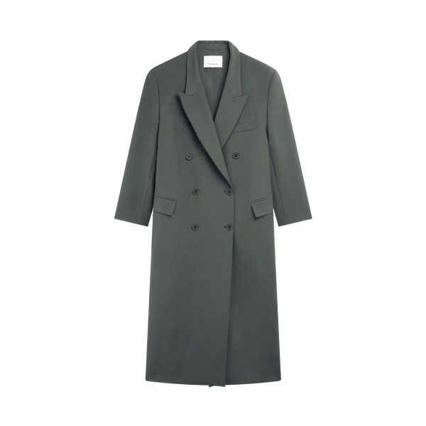 The Frankie Shop Jane Long Coat - Light Khaki - Oversized Minimalist Coats in Green - Shop at Luxury Shoes 