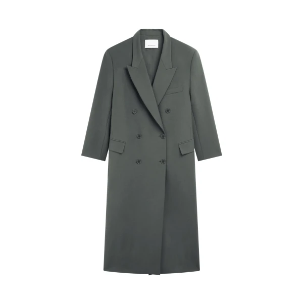 The Frankie Shop Jane Long Coat - Light Khaki - Oversized Minimalist Coats in Green - Shop at Luxury Shoes 