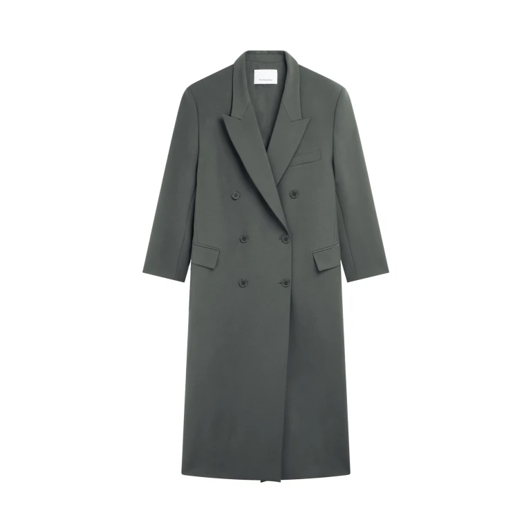 The Frankie Shop Jane Long Coat - Light Khaki - Oversized Minimalist Coats in Green - Shop at Luxury Shoes 