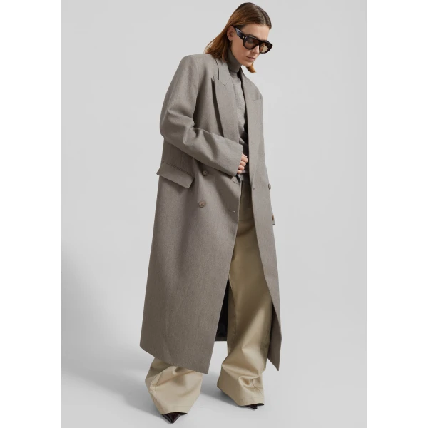 The Frankie Shop Jane Long Coat - Taupe Melange - Oversized Minimalist Coats in Beige - Shop at Luxury Shoes 