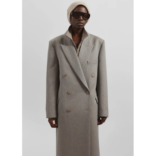 The Frankie Shop Jane Long Coat - Taupe Melange - Oversized Minimalist Coats in Beige - Shop at Luxury Shoes 
