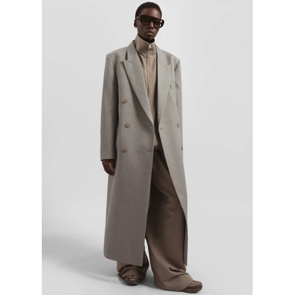 The Frankie Shop Jane Long Coat - Taupe Melange - Oversized Minimalist Coats in Beige - Shop at Luxury Shoes 