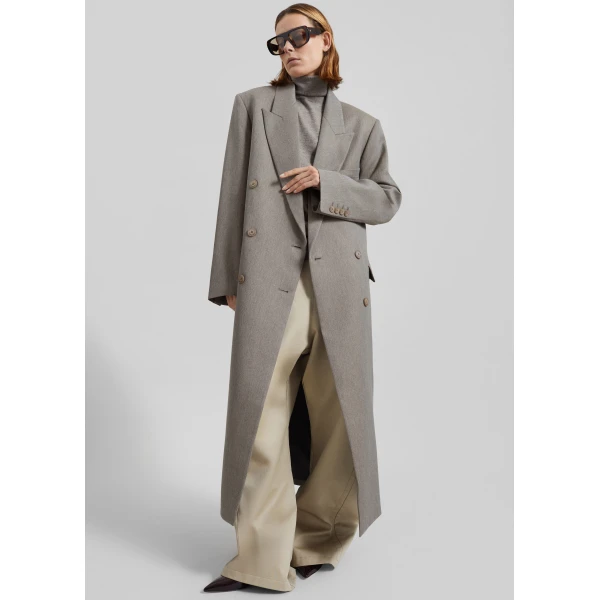 The Frankie Shop Jane Long Coat - Taupe Melange - Oversized Minimalist Coats in Beige - Shop at Luxury Shoes 
