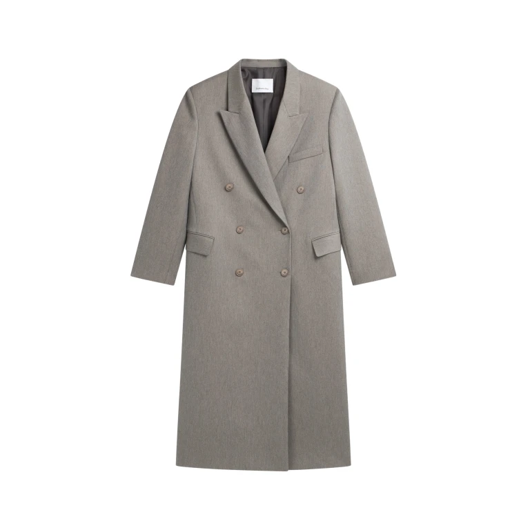 The Frankie Shop Jane Long Coat - Taupe Melange - Oversized Minimalist Coats in Beige - Shop at Luxury Shoes 