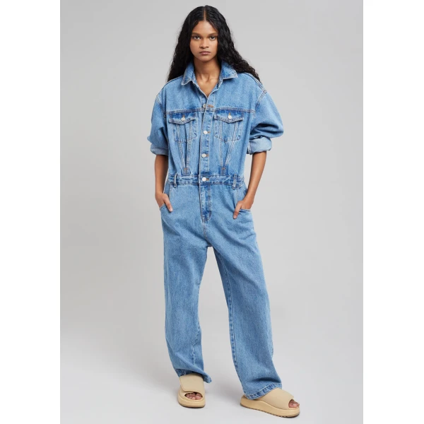 The Frankie Shop Jas Denim Jumpsuit - Dark Indigo - Oversized Minimalist Jumpsuit in Blue - Shop at Luxury Shoes 