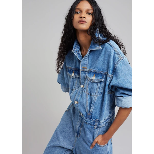The Frankie Shop Jas Denim Jumpsuit - Dark Indigo - Oversized Minimalist Jumpsuit in Blue - Shop at Luxury Shoes 