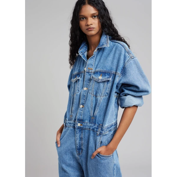 The Frankie Shop Jas Denim Jumpsuit - Dark Indigo - Oversized Minimalist Jumpsuit in Blue - Shop at Luxury Shoes 