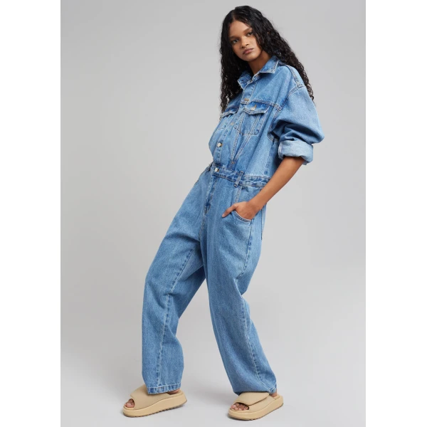 The Frankie Shop Jas Denim Jumpsuit - Dark Indigo - Oversized Minimalist Jumpsuit in Blue - Shop at Luxury Shoes 