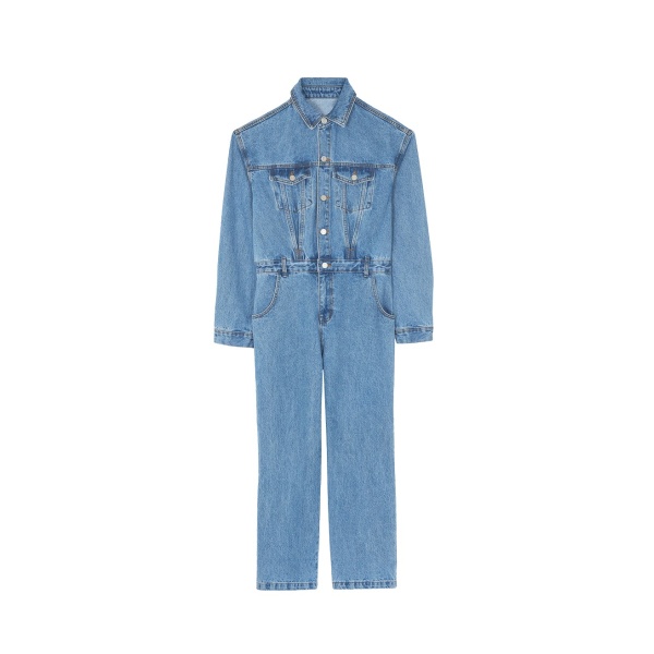 The Frankie Shop Jas Denim Jumpsuit - Dark Indigo - Oversized Minimalist Jumpsuit in Blue - Shop at Luxury Shoes 