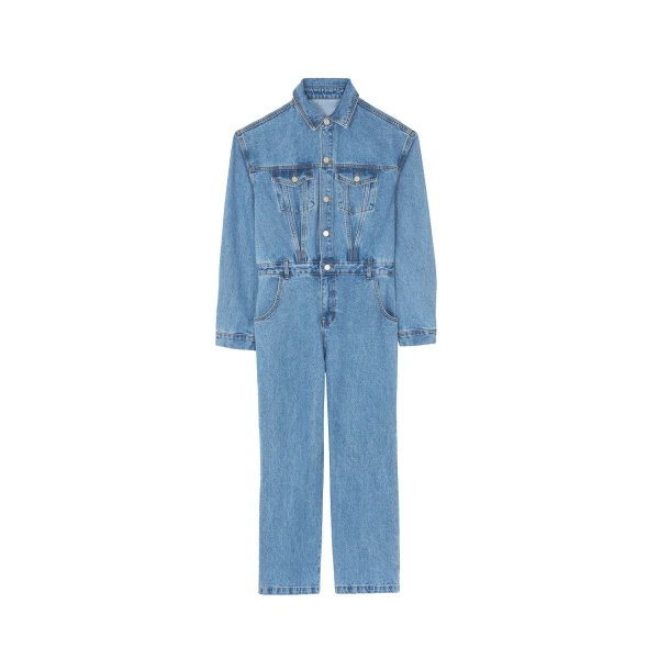 The Frankie Shop Jas Denim Jumpsuit - Dark Indigo - Oversized Minimalist Jumpsuit in Blue - Shop at Luxury Shoes 