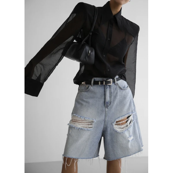 The Frankie Shop Jolene Semi Sheer Shirt - Black - Oversized Minimalist Tops in Black - Shop at Luxury Shoes 