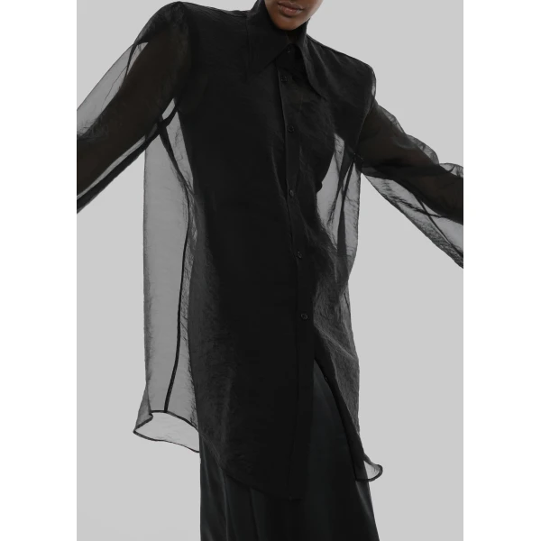 The Frankie Shop Jolene Semi Sheer Shirt - Black - Oversized Minimalist Tops in Black - Shop at Luxury Shoes 