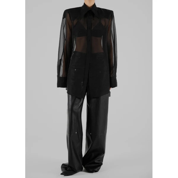 The Frankie Shop Jolene Semi Sheer Shirt - Black - Oversized Minimalist Tops in Black - Shop at Luxury Shoes 