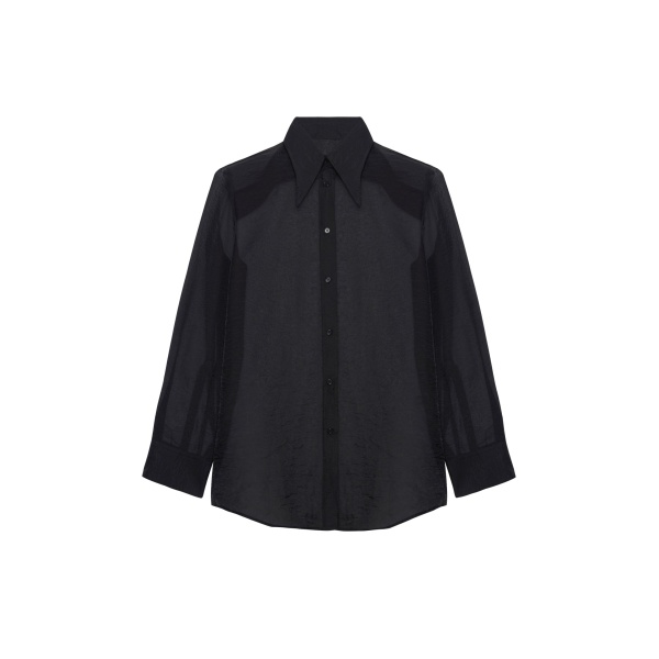 The Frankie Shop Jolene Semi Sheer Shirt - Black - Oversized Minimalist Tops in Black - Shop at Luxury Shoes 
