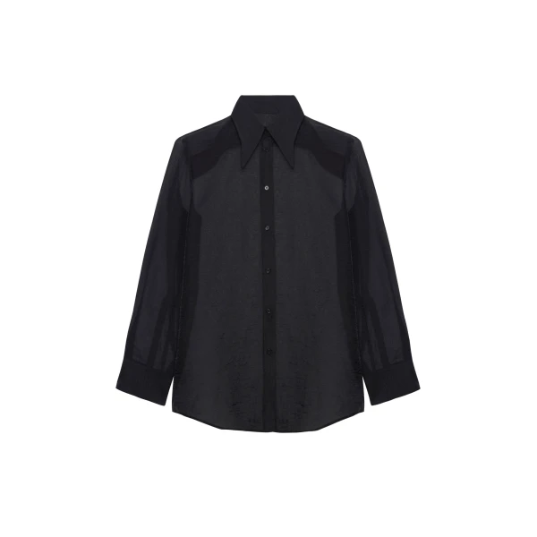 The Frankie Shop Jolene Semi Sheer Shirt - Black - Oversized Minimalist Tops in Black - Shop at Luxury Shoes 