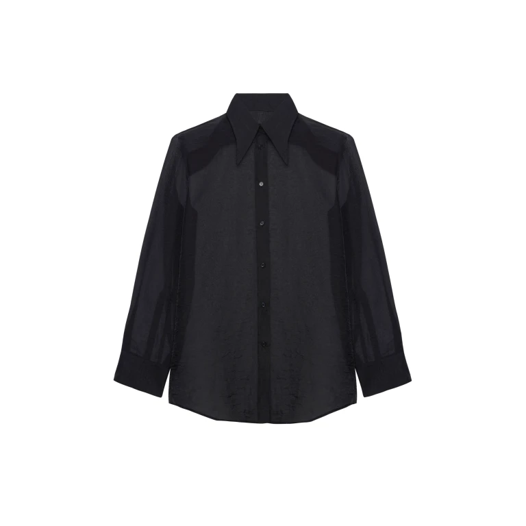 The Frankie Shop Jolene Semi Sheer Shirt - Black - Oversized Minimalist Tops in Black - Shop at Luxury Shoes 