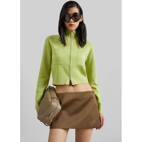 The Frankie Shop Juilly Knit Zip Cardigan - Lime - Oversized Minimalist Knitwear in Green - Shop at Luxury Shoes 