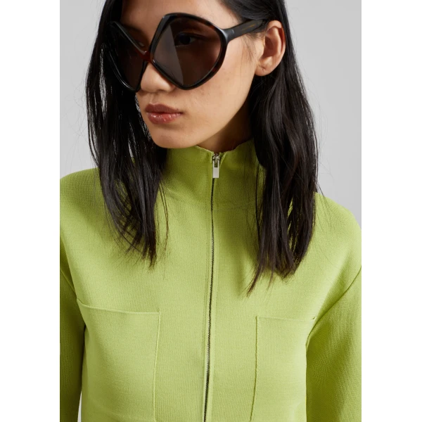 The Frankie Shop Juilly Knit Zip Cardigan - Lime - Oversized Minimalist Knitwear in Green - Shop at Luxury Shoes 