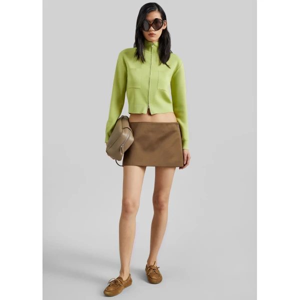 The Frankie Shop Juilly Knit Zip Cardigan - Lime - Oversized Minimalist Knitwear in Green - Shop at Luxury Shoes 