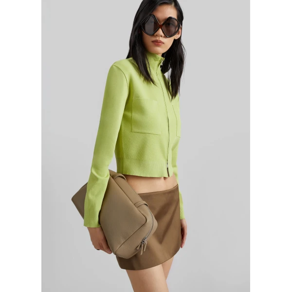 The Frankie Shop Juilly Knit Zip Cardigan - Lime - Oversized Minimalist Knitwear in Green - Shop at Luxury Shoes 