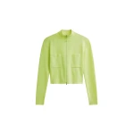 The Frankie Shop Juilly Knit Zip Cardigan - Lime - Oversized Minimalist Knitwear in Green - Shop at Luxury Shoes 
