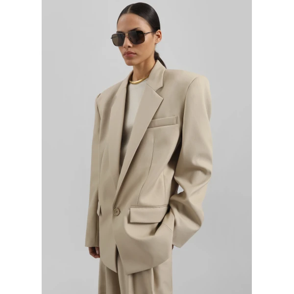 The Frankie Shop Jun Blazer - Beige - Oversized Minimalist Jackets in Beige - Shop at Luxury Shoes 