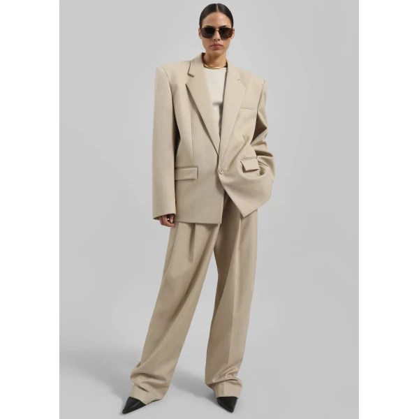 The Frankie Shop Jun Blazer - Beige - Oversized Minimalist Jackets in Beige - Shop at Luxury Shoes 