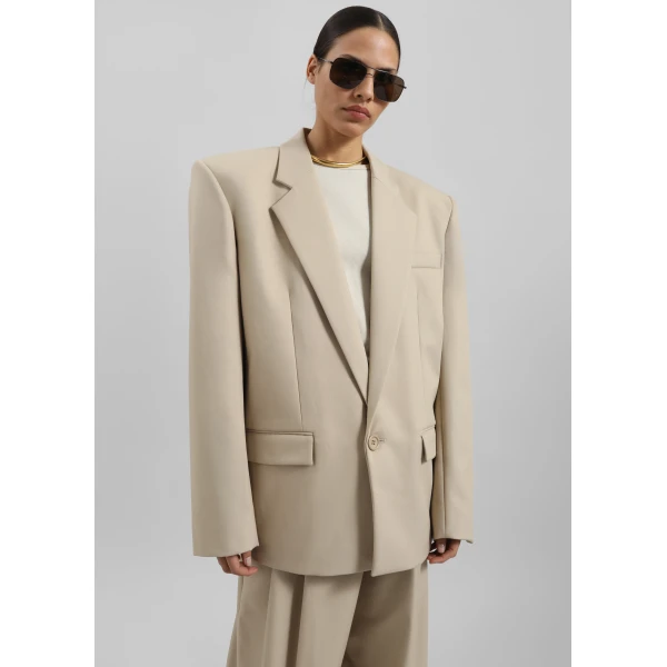 The Frankie Shop Jun Blazer - Beige - Oversized Minimalist Jackets in Beige - Shop at Luxury Shoes 