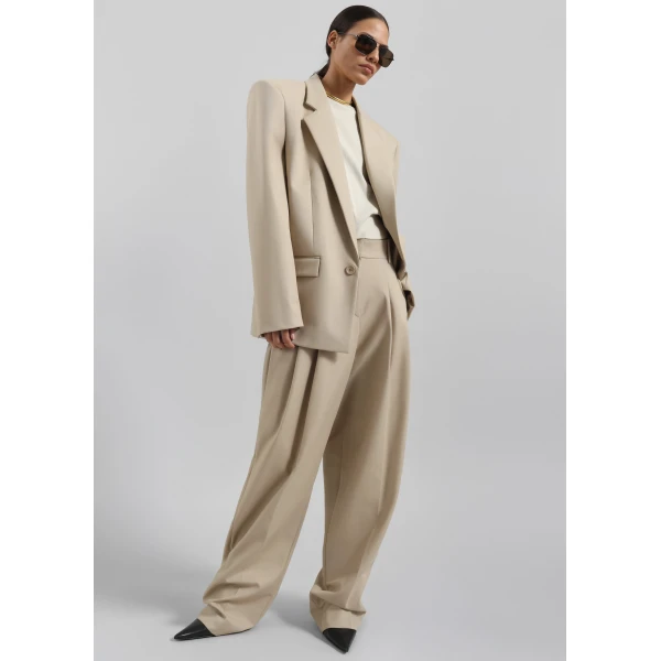 The Frankie Shop Jun Blazer - Beige - Oversized Minimalist Jackets in Beige - Shop at Luxury Shoes 