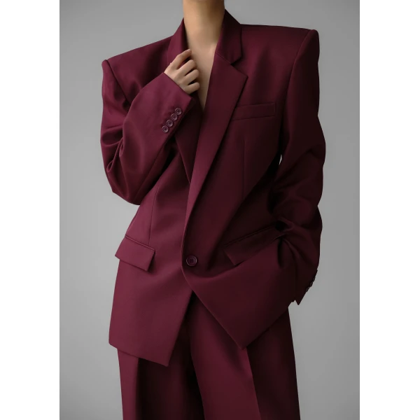 The Frankie Shop Jun Blazer - Burgundy - Oversized Minimalist Jackets in Red - Shop at Luxury Shoes 