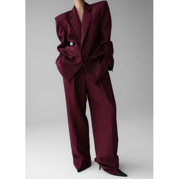 The Frankie Shop Jun Blazer - Burgundy - Oversized Minimalist Jackets in Red - Shop at Luxury Shoes 