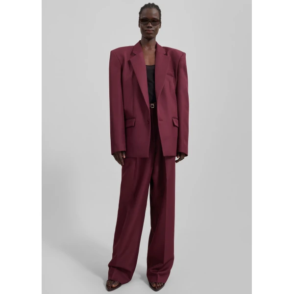 The Frankie Shop Jun Blazer - Burgundy - Oversized Minimalist Jackets in Red - Shop at Luxury Shoes 