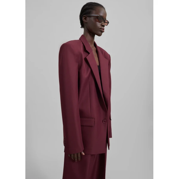 The Frankie Shop Jun Blazer - Burgundy - Oversized Minimalist Jackets in Red - Shop at Luxury Shoes 