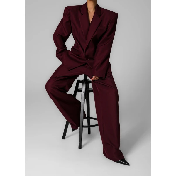 The Frankie Shop Jun Blazer - Burgundy - Oversized Minimalist Jackets in Red - Shop at Luxury Shoes 