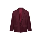The Frankie Shop Jun Blazer - Burgundy - Oversized Minimalist Jackets in Red - Shop at Luxury Shoes 