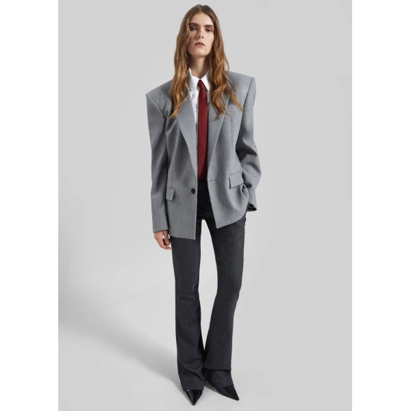 The Frankie Shop Jun Textured Blazer - Grey Melange - Oversized Minimalist Jackets in Grey - Shop at Luxury Shoes 