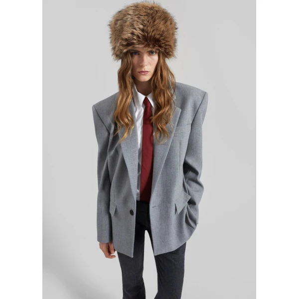 The Frankie Shop Jun Textured Blazer - Grey Melange - Oversized Minimalist Jackets in Grey - Shop at Luxury Shoes 