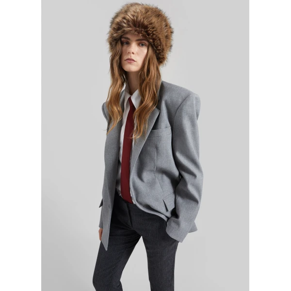 The Frankie Shop Jun Textured Blazer - Grey Melange - Oversized Minimalist Jackets in Grey - Shop at Luxury Shoes 