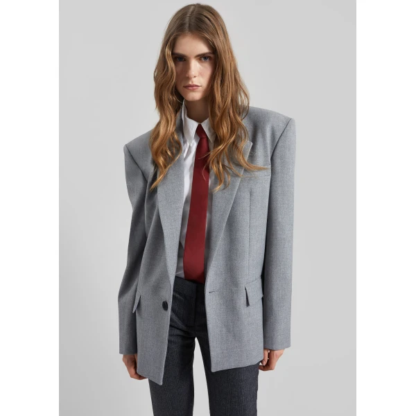 The Frankie Shop Jun Textured Blazer - Grey Melange - Oversized Minimalist Jackets in Grey - Shop at Luxury Shoes 